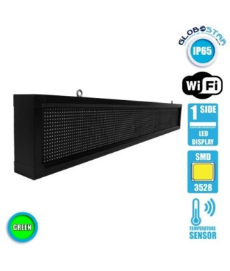 GLOBOSTAR® DISPLAY 90262 Κυλιόμενη Ψηφιακή Επιγραφή P10 Μονής Όψης LED AC 220-240V Αδιάβροχο IP54 Πράσινο - WiFi Control μέσω FK APP - Αισθητήρας Θερμοκρασίας & Υγρασίας - Μ168 x Π9 x Υ24cm - 2 Χρόνια Εγγύηση